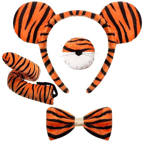 deegbbyi 4 Stück Tiger Kostüm, mit Tierohren, Schwanz, Nase und...