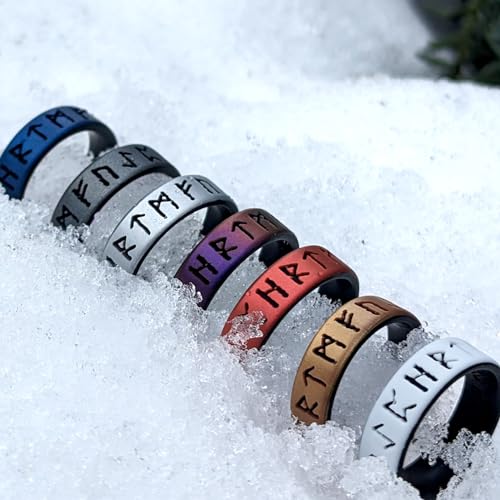Knot Theory Rune Silicone Ring for Men - Cosmic Purple, Dark Silver, Metallic Blue, Smooth Silver - Dual Layer Engraving - Breathable Comfort Fit 6mm Rubber Wedding Band3