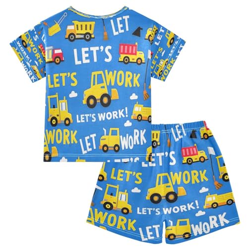 senya Short Sleeve Pajamas Sets Summer Cotton Sleepwear Construction Vehicle Clouds2