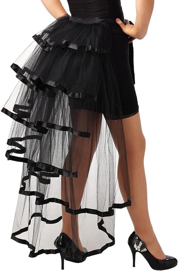 Yummy Bee Black Puffball Tutu Skirt for Women – Short Layered RARA Skirt Fancy Dress & Burlesque Costume – Soft Tulle Mini Tutu with Wired Hem and Elastic Waist – Sizes 6-24 UK(Blk, 12-14)