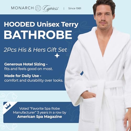 MONARCH 2Pcs His and Hers Robes Gift Set, Hooded, Luxury Combed Cotton, Five-Star Hotel Choice from2