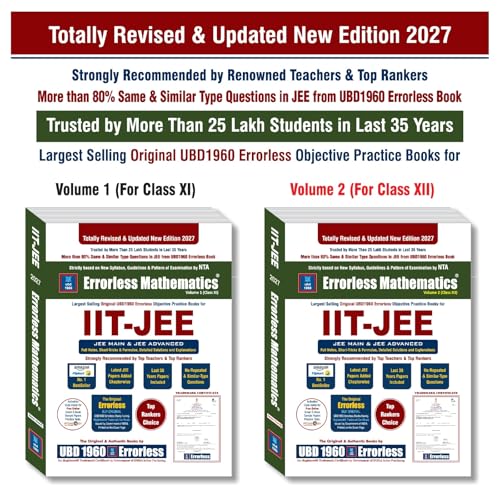 Image of UBD1960 Errorless Mathematics for IIT-JEE (MAIN & ADVANCED) as per NTA (Paperback+Smart E-book)Updated New Edition 2027 (2 volumes) Original Errorless Self Scorer Book with Trademark Certificate