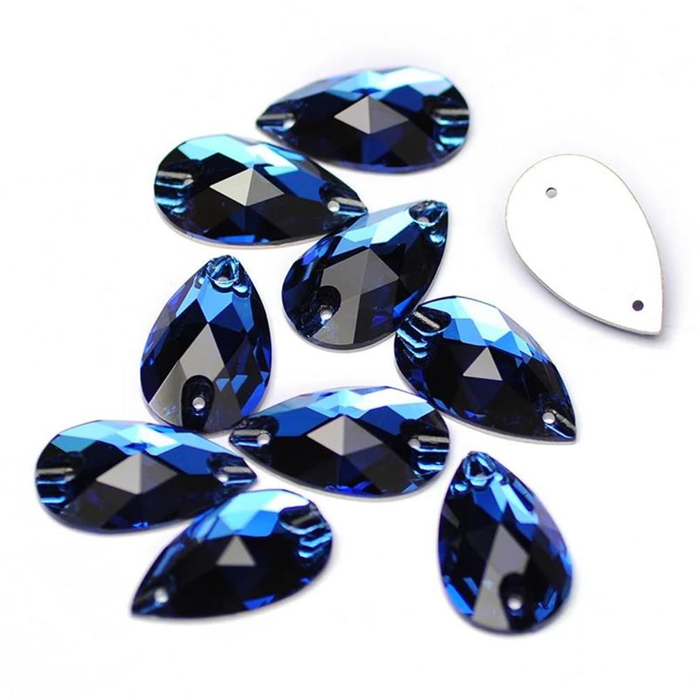 Perles en verre à coudre bleu saphir 17x28mm strass dos plat fabrication de bijoux