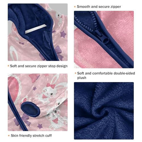 Cute Rabbits with Hearts Pattern Toddler Fleece Jacket Girl Boys Hooded Fleece Jacket Coat Warm Outwear Zip-up 3-10T3