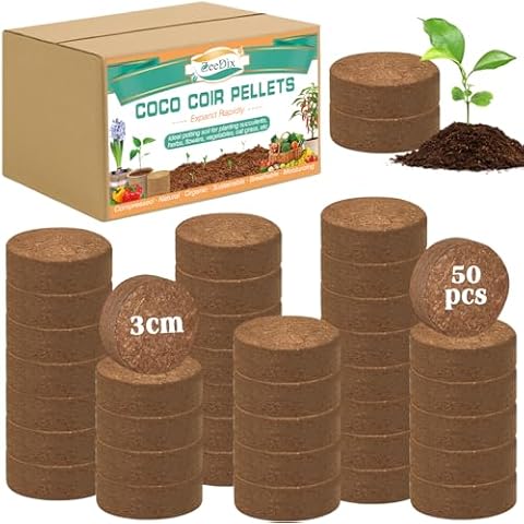 ZeeDix 50pcs (30mm) Coco Coir Pellets Organic Potting Soil for Planting Compressed Coco Coir Soil Coconut Soil Seed Starters for Indoors or Outdoors Bonsai Herbs Plants Flowers and Vegetables Cover