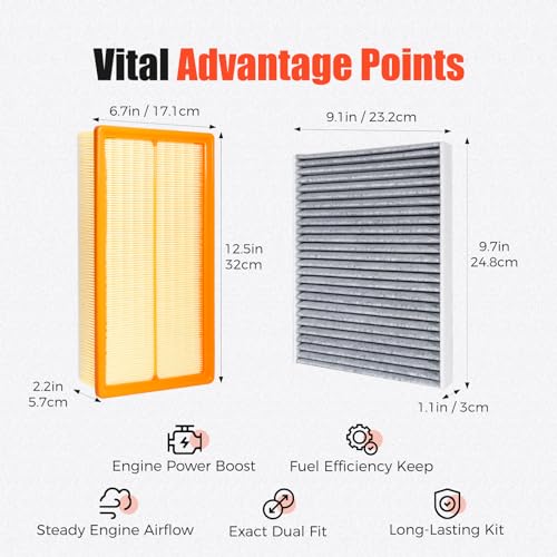 Image of Engine & Cabin Air Filter Kit Compatible with Volkswagen Atlas 2018-2023 Atlas Cross Sport 2020-2023 Replaces 3QF129620 CA12293 CF11643
