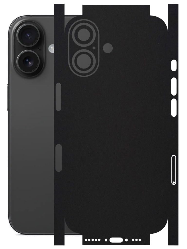 atodds - full body back screen guard protector film - lamination wrap skin sticker for iphone 16 | scratchproof matte finish (design - matte black)