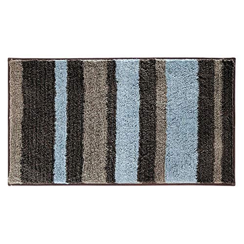 iDesign Stripz Microfiber Accent Bath Mat, Shower Rug for Master, Guest, Kids' Bathroom, Entryway, 21" x 34", Mocha and Gray,18910