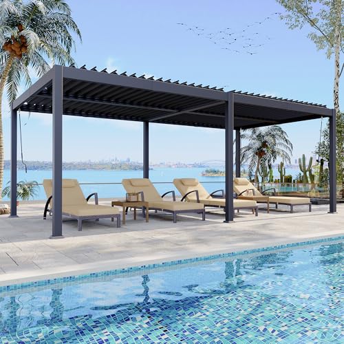 10x20 FT Louvered Pergola, Outdoor Pergola With Adjustable Louvered Roof, Large Patio Aluminum Pergolas for Deck Garden Backyard