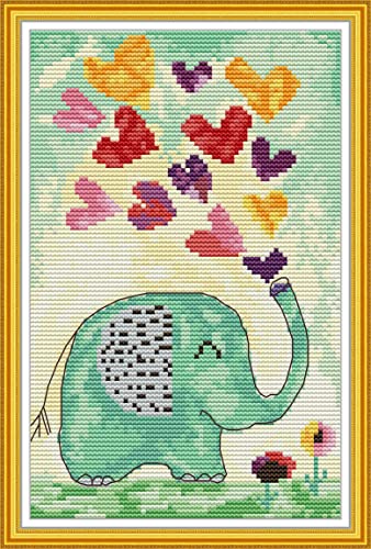 Image of Howie's Needlepoint Cross Stitch Kits, 11CT Pre-Printed Pattern Needlepoint Kits, Full Range of Stamped Starter Kits (Caring Elephant, 8.7 x 13.8 Inch)