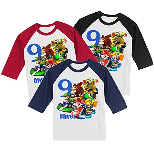 Personalized Mario Kong Birthday Shirt | Handmade Decorated Shirt | Personalized with Name and Age | Unisex 3/4 Sleeve Raglan T-Shirt | #10984