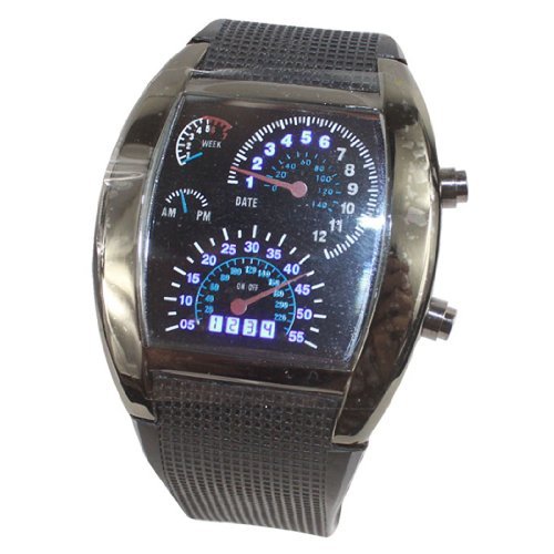 Gullor Cadran de Compteur de Voiture Cool Unisexe Tableau de Bord Bleu Flash LED Montre de Course