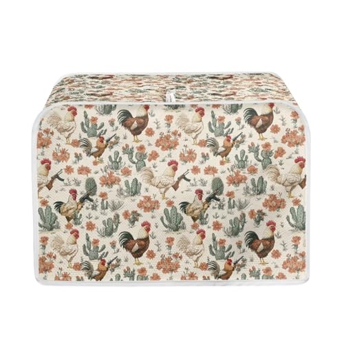 Image of Talayituse Rooster Chicken Cactus Flower Print Toaster Cover 2 Slice Wide Slot, Lightweight Bread Maker Cover Dust Protection Washable Appliance Bag, S