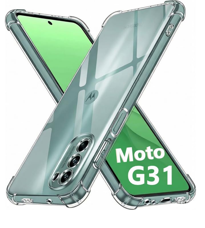 Image of Lustree Back Cover Transparent Case Compatible with Motorola G31 | Clear + TPU Case with 4 Corner Air Cushion Protection & Camera Protection | Slim& Stylus Cover