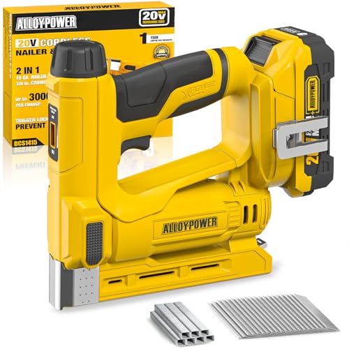 Image of ALLOYPOWER 3 /8''Crown Stapler, 18 Gauge 2 in 1 Cordless Brad Nailer /Electric Stapler with 2.0AH Battery & Charger, Nail Gun Battery Powered with 2,000PCS Staples and Nails for Upholstery & Family DIY