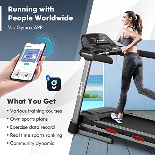 Image of GYMAX Folding Treadmill with 4.75HP, 15% Auto Incline, App Control & Bluetooth Speaker, Portable Self-Standing with Pules Sensor for Home Gym