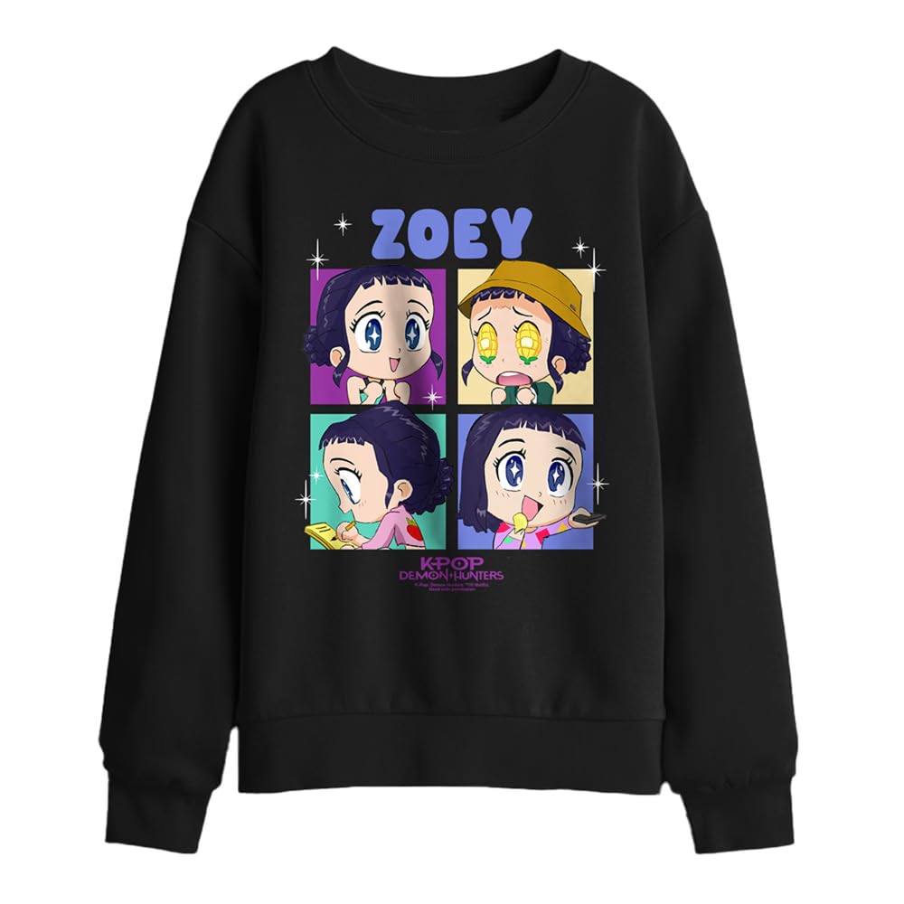 Kpop Demon Hunters - Huntrix Zoey Chibi Boes Kids Sweatshirt, Black, 9-11