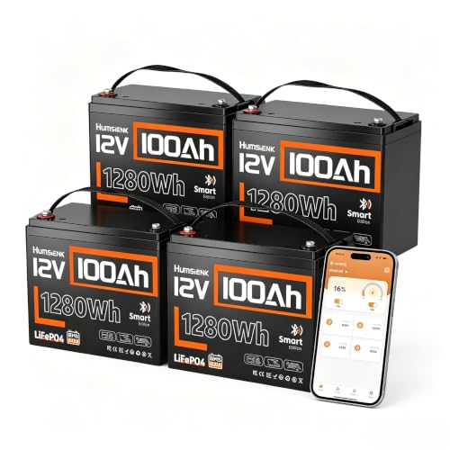 Image of 4 Pack 12V 100Ah LiFePO4 Lithium Battery with Bluetooth (Group 24), 15000+ Deep Cycles Battery, Built-in 100A BMS & Low-Temp Protection, Max. 1280 Energy for RV /Boat /Off-Grid /Home Backup