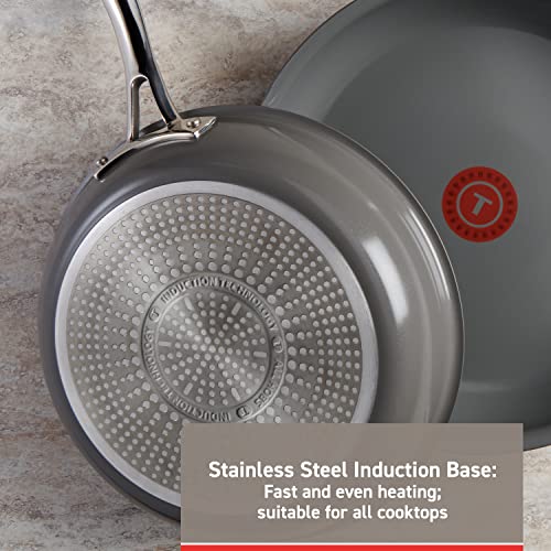 Image of T-fal Ceramic Excellence Reserve Ceramic Nonstick Cookware Set 10 Piece Induction Oven Broiler Safe 500F Pots and Pans Grey