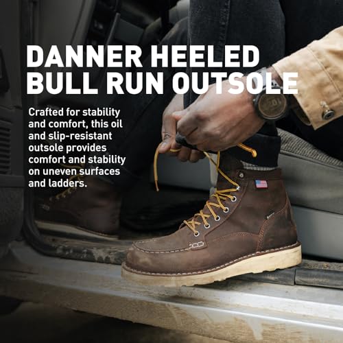 Image of Danner 6 inch Bull Run GTX Work Boots for Men - Oiled Full-Grain Leather Upper with Non Slip Wedge Outsole and 3-Density Cushion Footbed, EH Resistant
