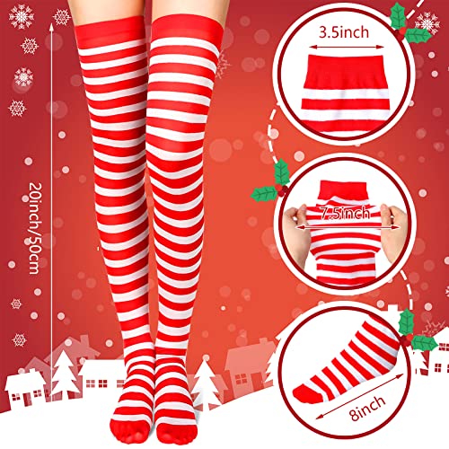 2 Pairs Women Socks Women Long Opaque Striped Socks(Red and White,Thigh High,Classic Style)3