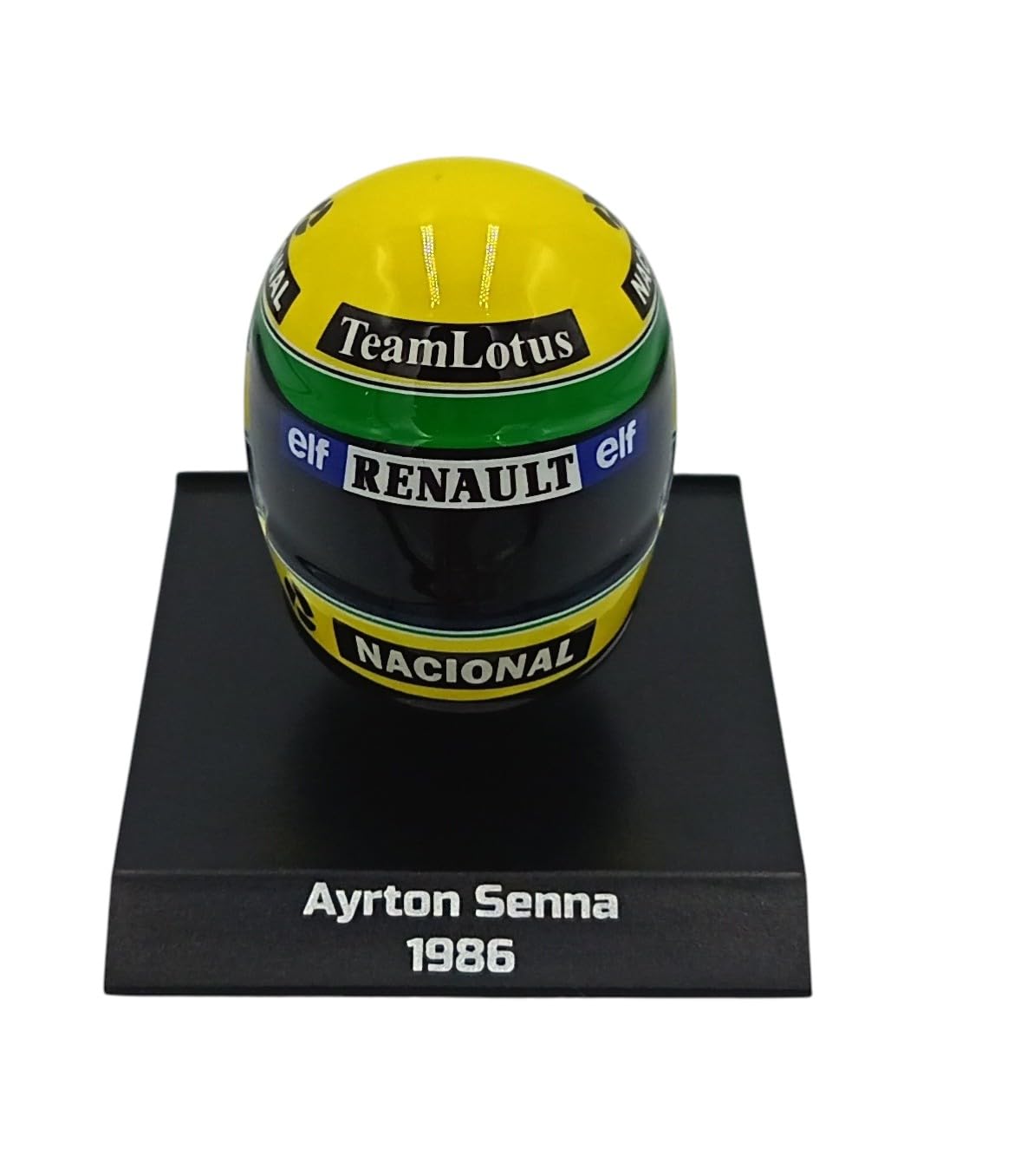 Formel-1-Helm, kompatibel mit Ayrton Senna #12 John Player Team Lotus Formel 1 1986 1:10 Minichamps 388612