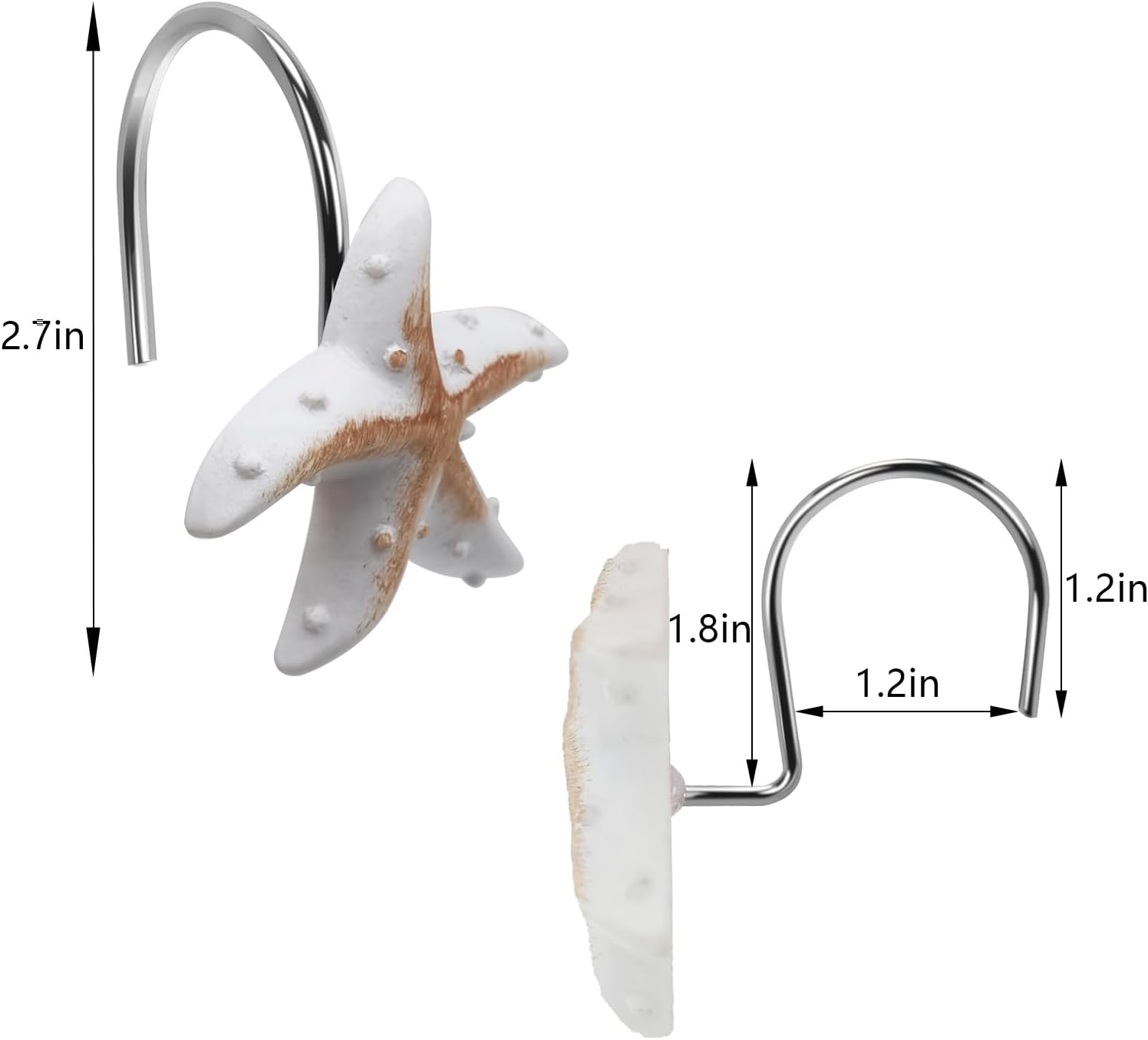 12-Pack Coastal Shower Curtain Hooks – Decorative Seashell Starfish Conch Shower Curtain Rings Rust-Proof Stainless Steel, Beach Theme Bath Shower Hooks Decor for Beach & Ocean Themes
