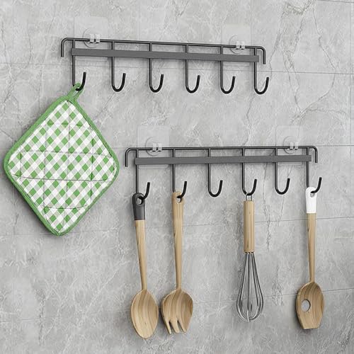 Nmgkokew 2 Pièces Porte Ustensiles Cuisine,Support Ustensiles Cuisine avec 6 crochets,sans perçage Rangement Organiseur Rack pour cuisine/Bains (Noir) – vue 2