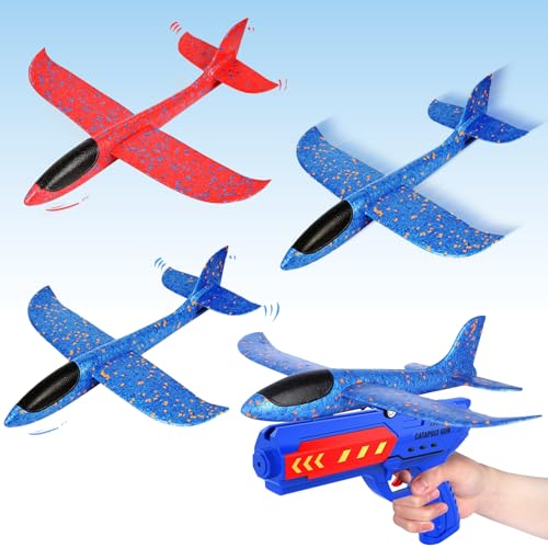 Smdbzda Avion Jouet Enfant, 4 Pack Avions Planeurs en Mousse, Avion Polystyrene avec Pistolet Catapulte, Planeur en Mousse, Cadeau Enfant Anniversaire Garçon Fille 3-12...