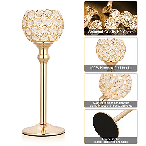 Image of Hossejoy 2 PCS Candle Holders, Crystal Candlestick Holders for Tables Dining Halloween Christmas Anniversary Wedding Decoration, Fit Best with Flameless LED Tea Light Candles (Gold)