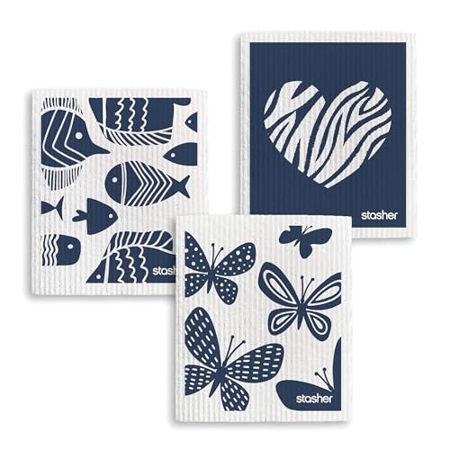 Stasher Swedish Reusable Dishcloths, 3-Pack, Animal Print, 7 x 8 in
