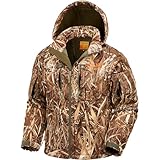 NEW VIEW Camo Hunting Jackets for Men, Warm Fleece Lined Hunting Jacket with Hood, Quiet Water Resistant Hunting Clothes, Nv Camo Reeds, Medium