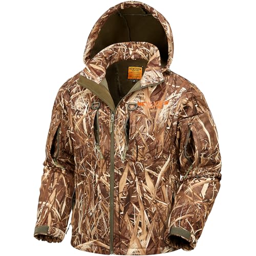 Image of NEW VIEW Camo Hunting Jackets for Men, Warm Fleece Lined Hunting Jacket with Hood, Quiet Water Resistant Hunting Clothes