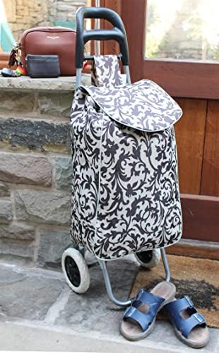 Large Shopping trolley. Modern and colourful pull push cart. Lightweight and strong. Collapsible, folding stow away design. (Black)