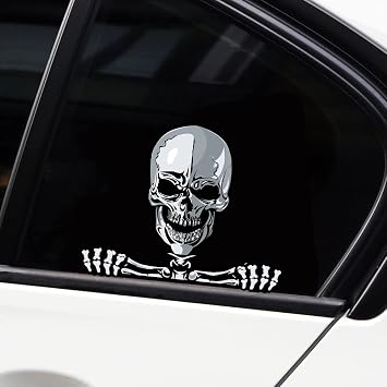 Horror Car Sticker Funny Peeking Decal for Car Window Bumper Waterproof Vinyl Decal Vehicle Truck Laptop Wall Car Peeking Sticker Halloween Decoration Skeleton