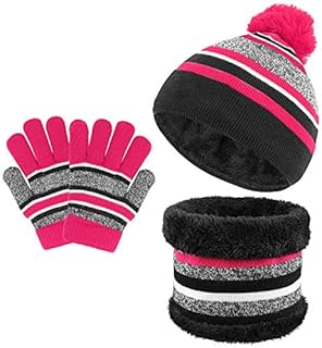 TAGVO 3 in 1 Warm Beanie Hat Scarf Gloves Set for Kids, Winter Thicken Fleece Thermal Knit Hat Scarf Gloves Set,for Kids children Boys Girls, Aged 3-6, Winter Accessories Sets