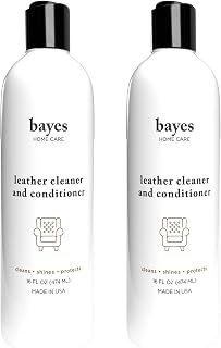 Bayes Premium High Performance Non Toxic Leather Upholstery Cleaner and Conditioner - 16 oz - Prevents Drying, Cracking or Fading of Leather Couches, Car Seats, Shoes, Purses, Pack of 2