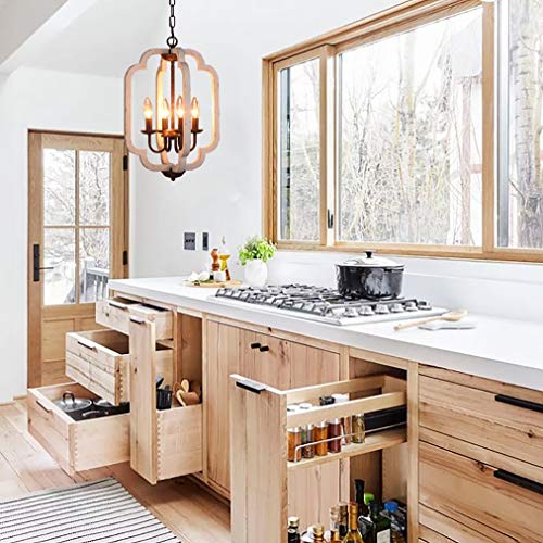 4-Light Farmhouse Handmade Antique Chandelier Wood Pendant Lighting Industrial Retro Vintage Rustic Hanging Light Fixtures Ceiling For Dining Room, Foyer, Entryway,Living Room,Kitchen Hallway #TOP7
