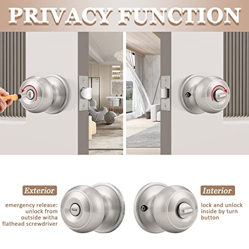 Probrico 10 Pack Round Privacy Door Knob(Thumb Turn Lock on The Inside), Keyless Doorknobs Interior/Exterior Lockset,Privacy Knobs for Bedroom/Bathroom,Satin Nickel Modern Design Door Hardware by Probrico - Image 2