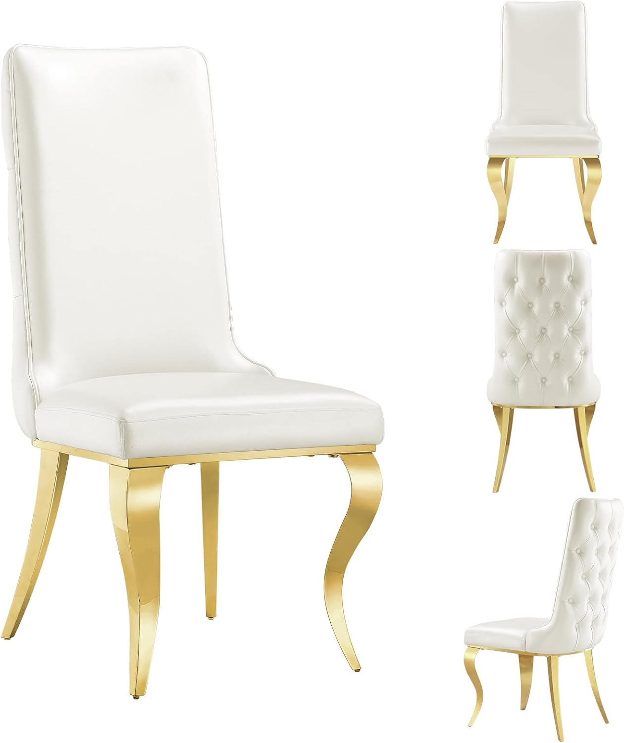AUZ White Faux Leather Upholstered Dining Room Chairs in