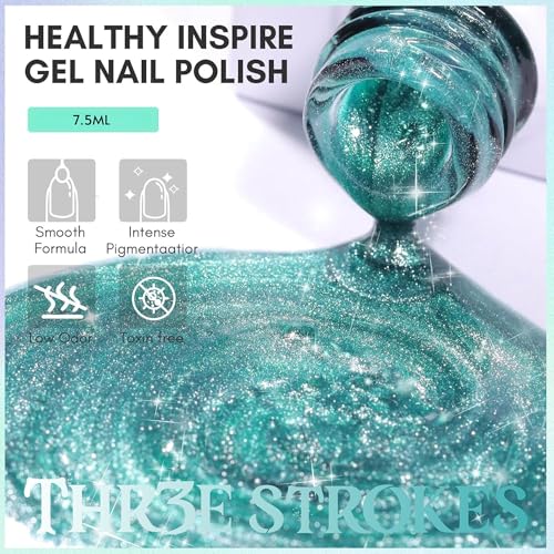 Image of THR3E STROKES 9D Glitter Cat Eye Magnetic Nail Polish Art Manicure DIY at Home Soak Off UV 7.5ML (CE5, 7.5ML)