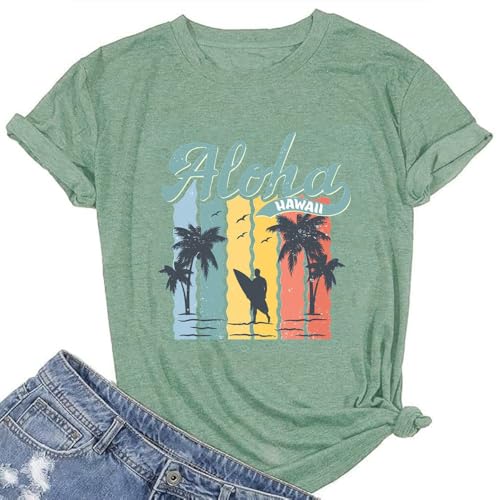 Image of Vacay Mode T Shirts for Women Summer Beach Hawaii Vacation Short Sleeve Tops Holiday Cruise Getaway T Shirts
