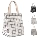 HOMESPON Reusable Lunch Bag Insulated Lunch Box Cute Canvas Fabric with Aluminum Foil, Printed Lunch Tote Handbag Fordable for Women,Men,School, Office (Checkered Pattern-White)