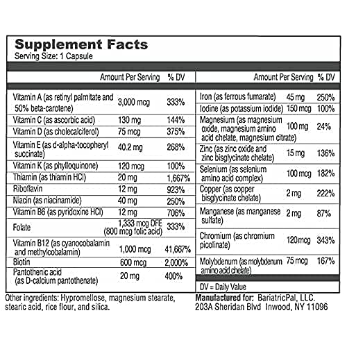 Bariatricpal 30-Day Bariatric Vitamin Bundle (Multivitamin One 1 Per Day! Capsule With 45Mg Iron And Calcium Citrate Soft Chews 500Mg With Probiotics - French Caramel Vanilla) #TOP2