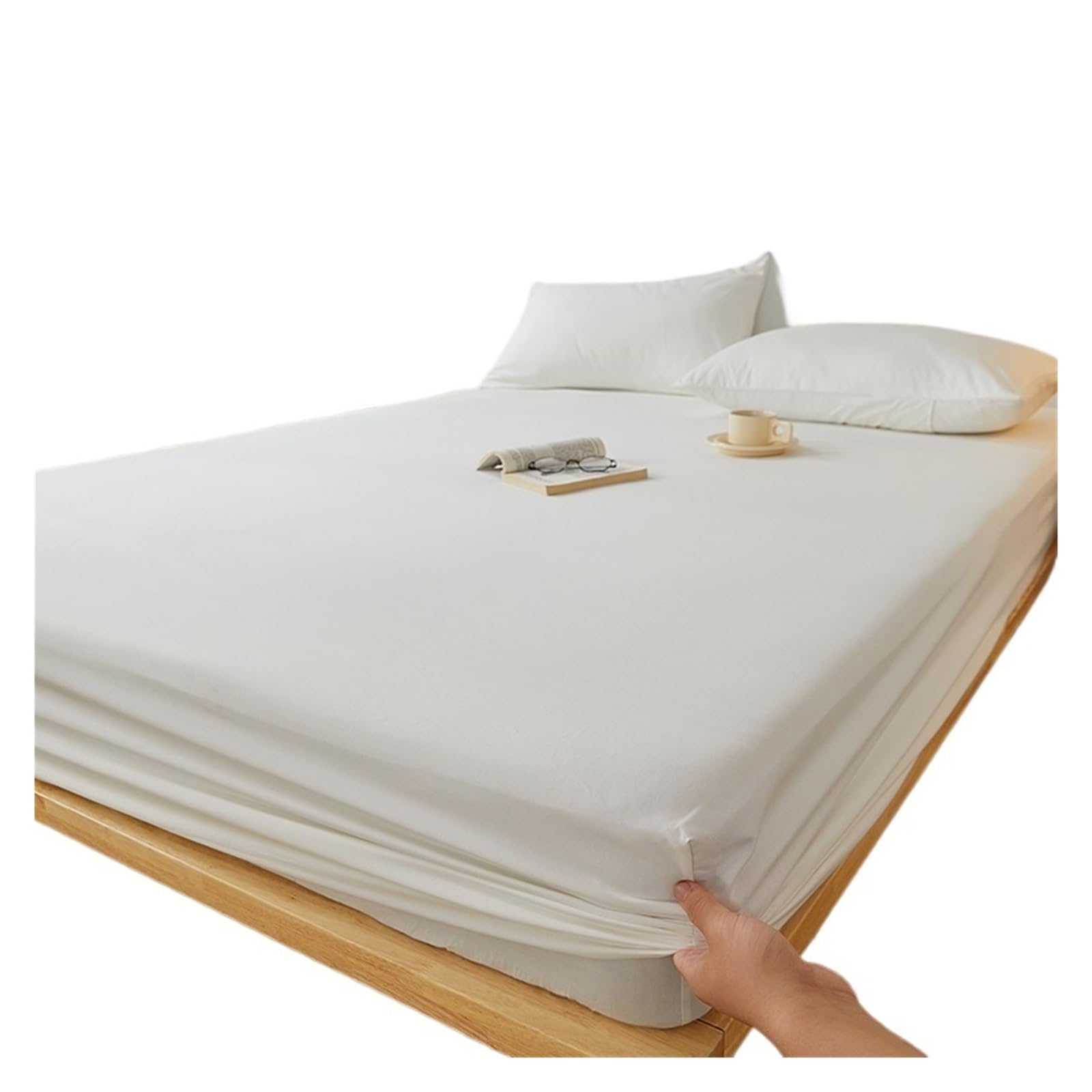 Housse de Matelas Drap-Housse Premium en Coton Lavé Respirant Blanc 200x200x30 cm