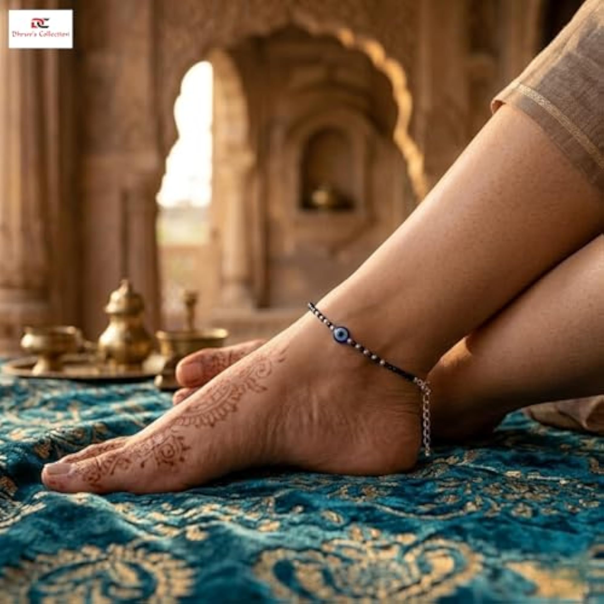 925 Sterling Silver Evil Eye Nazariya Anklet Pair for Women