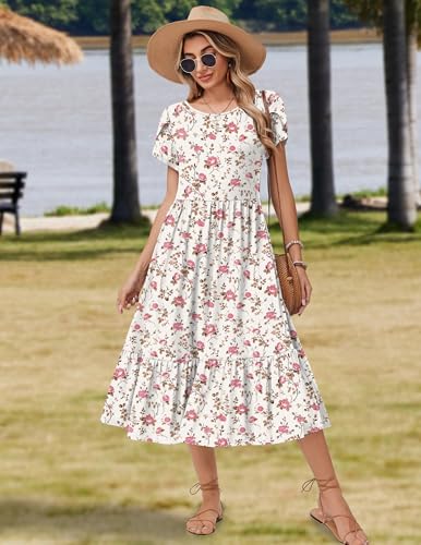 Image of Zeagoo Women Summer Midi A Line Dress Short Sleeve Casual Flowy Tiered Beach Long Sundress with Pockets 2026 Vacation Travel