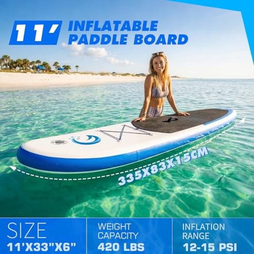 Image of FunWater 11' /10'6 inch Inflatable Stand Up Paddle Board with Premium SUP Paddleboard Accessories, Wide Stable Anti-Slip EVA Deck,Paddle Boards for Adults & Youth of All Skill Levels