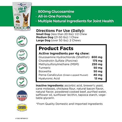 Vital Planet - Hip And Joint Soft Chews For Dogs, With Glucosamine, Msm, And Collagen From Green-Lipped Mussel - 30 Bacon Flavored Soft Chews #TOP1