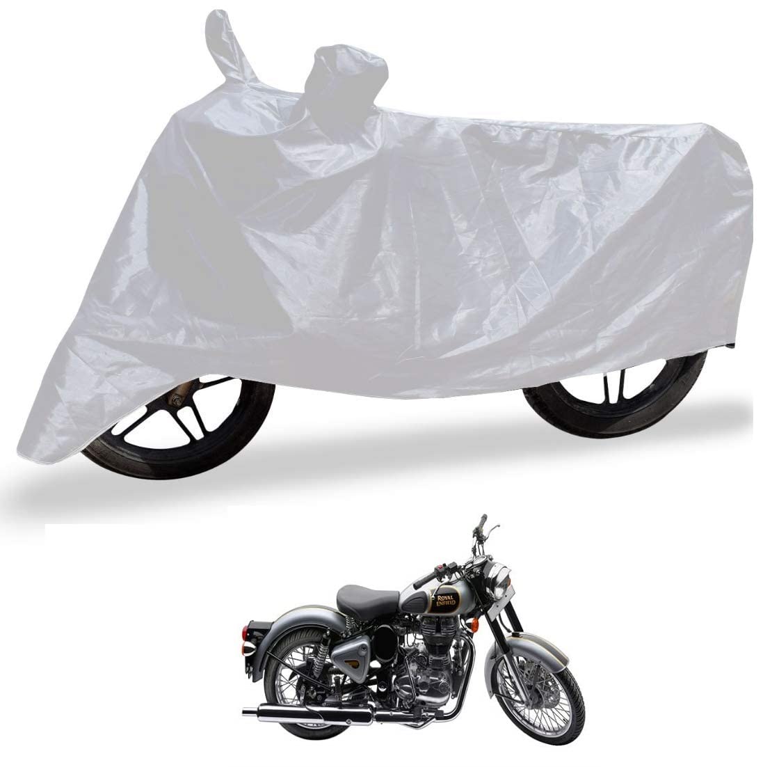 Auto Hub Royal-Enfield Classic 500 Bike Cover Waterproof/Classic 500 Bike Cover/Bike Cover Classic 500 Waterproof/Classic 500 Body Cover/Bike Body Cover Classic 500 (Silver)